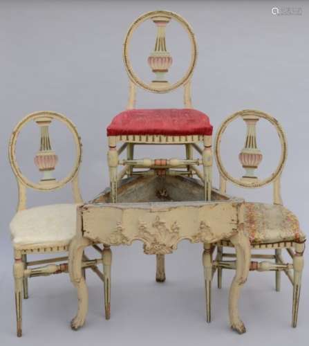 Lot: Louis XV corner jardiniËre + three chairs (*)