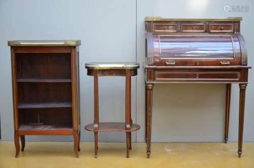 L XVI mahogany furniture: ecritoire, etagere and small table