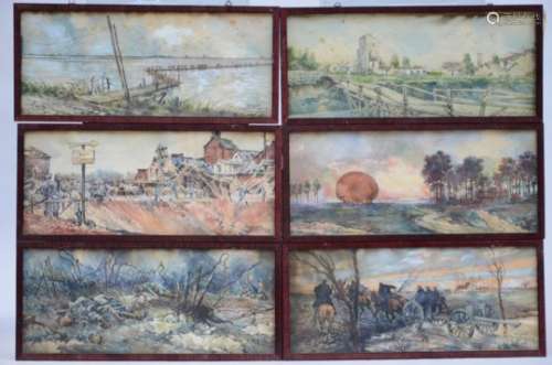 Arthur De Geest: lot of 32 watercolors about the First World War (47x20cm)