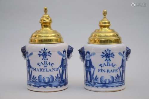Pair of tobacco pots in Brussels earthenware (*) (42cm)