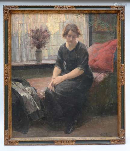 W. Van Riet (1921): painting (o/p) 'lady in an interior' (105x90cm)