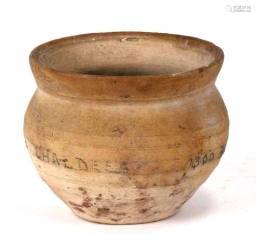 Antiquities. An early pottery Mesopotamia Ur pot with pencil date '1300 BC' pencil inscription to