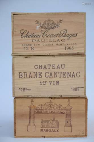 3 crates of wine with 12 bottles: Brane Cantenac 1988, Chateau Lascombes 1976, Chateau Croizet-Bages