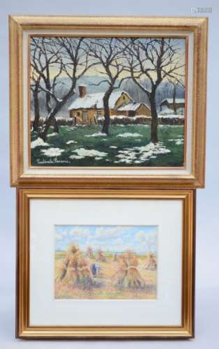 Lot: painting 'winter view' by PaulÈmile Pissarro - Gouache 'hay mites' by LÈlia Pissaro