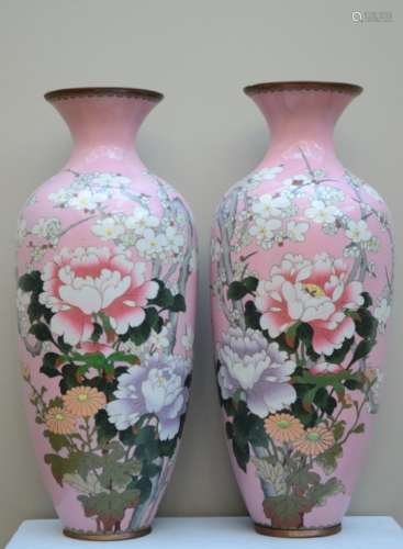A pair of Japanese vases in cloisonnÈ 'flowers' (*) (45cm)