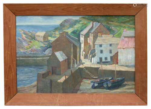 Robert J Johnson (modern British) - Cornish Harbour Scene - signed lower right, oil on board,