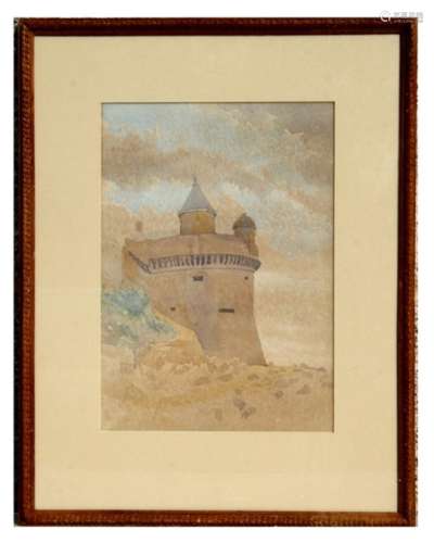 Harry Bowles - Study of a French Watch Tower - watercolour, inscribed to verso, with Charles