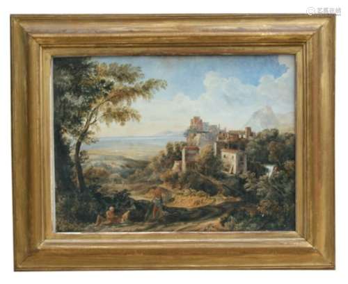 Attributed to Thomas Hartley Cromek (1809-1873) - Italian Scene with Buildings and Figures in the