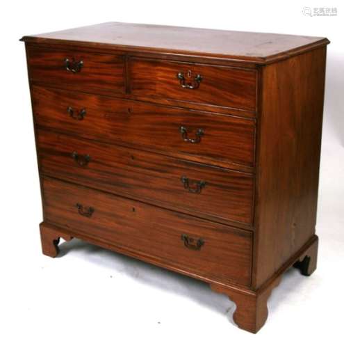 A Georgian mahogany chest with two short and three long graduated drawers, on bracket feet,