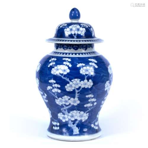 Blue and white baluster vase Chinese, 19th Century decorated with prunus flowers against a blue