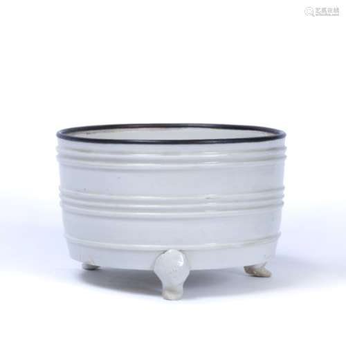 Fukien white glazed cylindrical bowl Chinese, 18th Century the ribbed body ornamented with raised