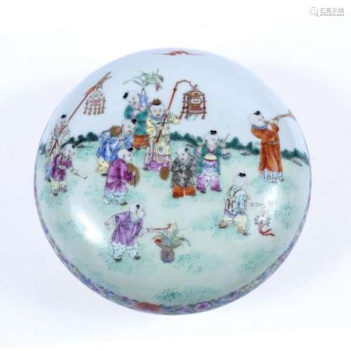 Polychrome bowl and cover Chinese, Republic period coloured in enamels depicting boys and other