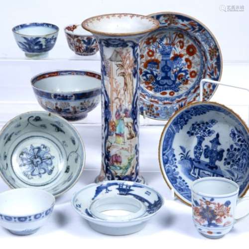 Collection of ceramics Chinese to include a Mandarin cylindrical vase, group of Imari porcelain