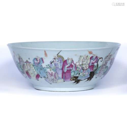 Porcelain large rounded bowl Chinese, 19th Century decorated in famille rose enamels with a hedge of