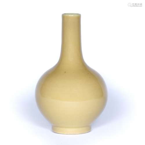Mustard glazed bottle vase Chinese with a white glaze base 22cm high