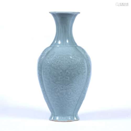 Clair-de-lune monochrome glazed lobed baluster vase Chinese, 19th Century moulded overall with two