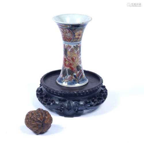 Carved Zitan stand Chinese, late 19th Century 13cm a small Chinese Imari waisted vase, 11.5cm and