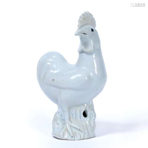 Blanc de chine cockerel Chinese, 19th Century the bird standing and facing forward on a rocky type
