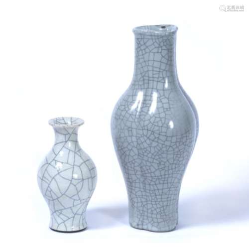 Crackle ware triform vase Chinese, 19th Century of grey monochrome ground 27.5cm high and a