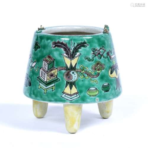 Censer Chinese, 19th Century of tapering form, decorated with 'antiques' 11.5cm diameter x 12.5cm