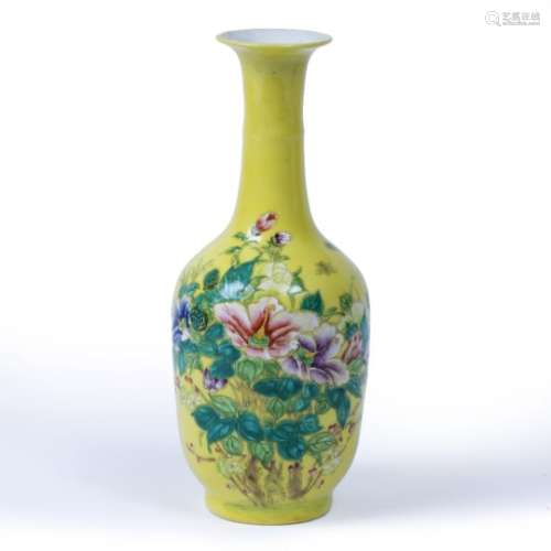 Yellow ground vase Chinese, Hong Xian (1915-1916) painted with floral enamels, made for the hall