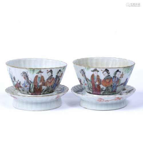 Pair of polychrome bowls and stands Chinese, Tongzhi (1862-1874) each decorated in enamels with