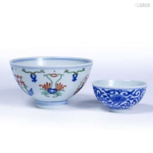 Doucai porcelain bowl Chinese with polychrome enamels, Qianlong seal mark in blue 10cm diameter