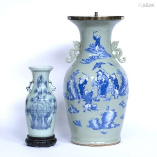 Two celadon vases Chinese, 19th and 20th Century the largest converted for use as a lamp,