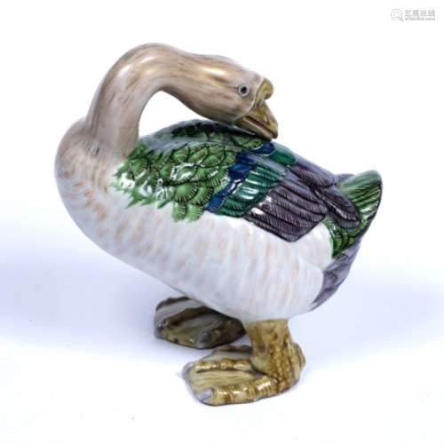 Porcelain duck Chinese, 19th/20th Century the standing bird with head turned to the back 20cm long x