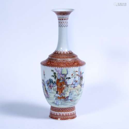 Enamelled eggshell porcelain vase Chinese, Republic period decorated depicting a pavilion with robed