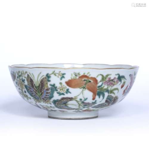 Enamel decorated bowl Chinese, 19th Century decorated to the outside with butterflies and flowers,