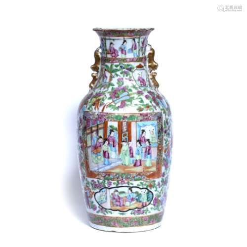 Canton vase Chinese, 19th Century decorated in famille rose palette, the centre painted with figures