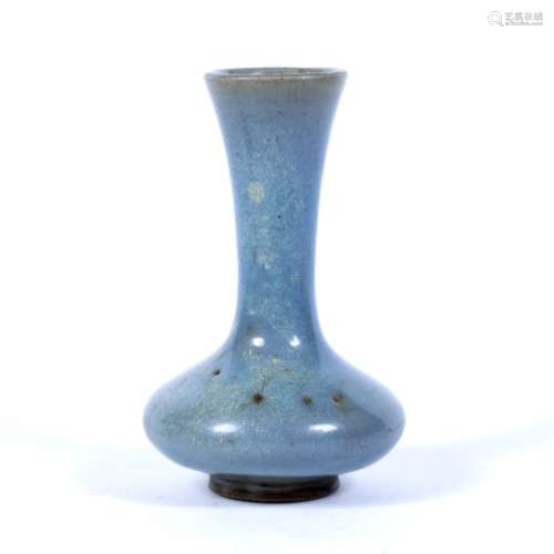 Jun ware vase Chinese, possibly Song/Ming with elongated neck and raised foot 13cm high