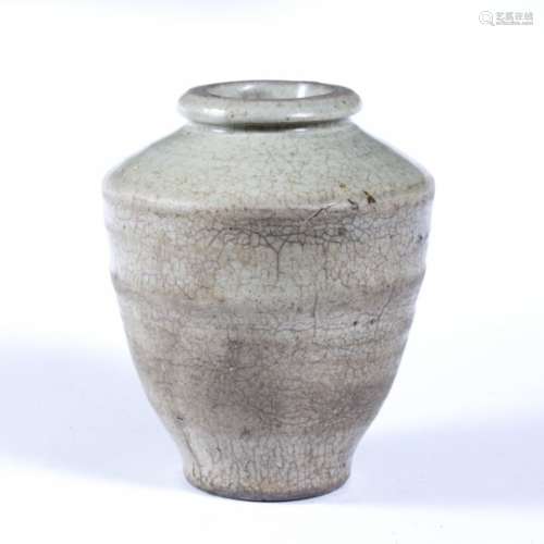 Small baluster vase Chinese, Song dynasty of slightly ribbed portions and an indented foot 16cm