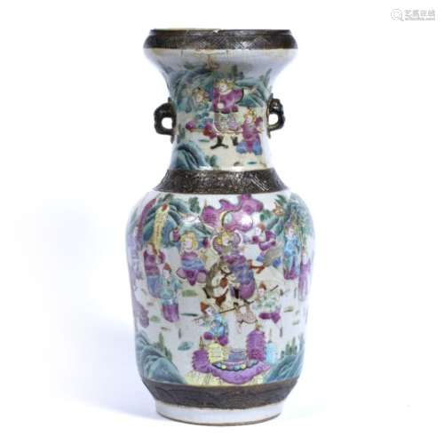 Canton vase Chinese, 19th/20th Century decorated with figures in a procession with flags against a