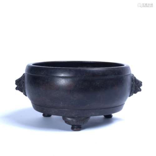 Bronze ting Chinese 18th/19th Century of squat bulbous form supported upon three cabriole feet,
