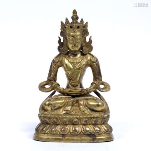 Gilt bronze model of Buddha Chinese 18th/19th Century depicted with hands clasped resting on her
