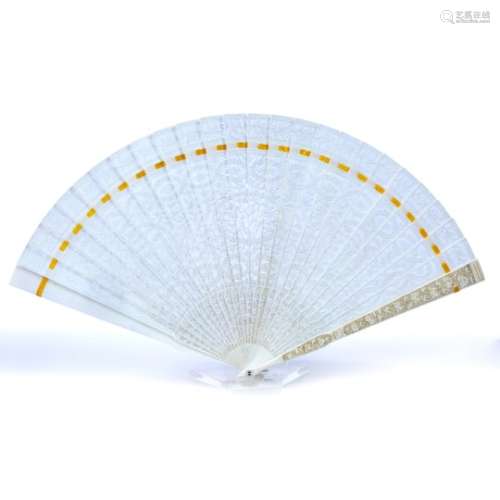 Canton ivory fan Chinese, 19th Century of pierced form, decorated with foliate patterns, the