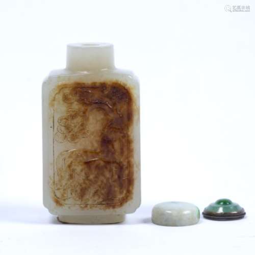 White and rust tinted jade snuff bottle Chinese, 19th Century of rectangular form with short