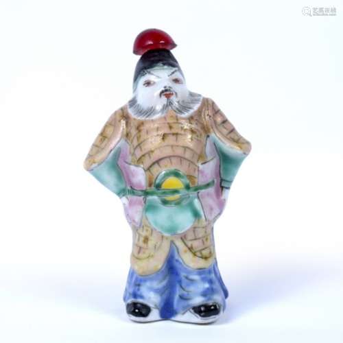 Porcelain snuff bottle Chinese, 20th Century famille rose, in the shape of a figure in armour 8cm