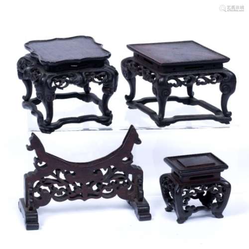 Four Hongmu stands Chinese, 18th/19th Century of various forms, one designed to hold a circular