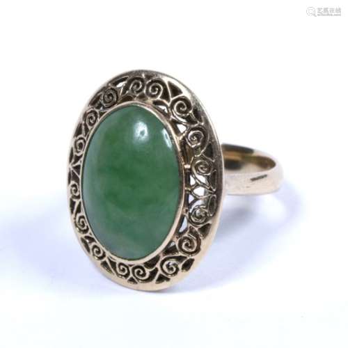 Jadeite ring Chinese mounted in a gold metal setting
