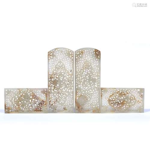 Set of four white jade plaques Chinese, 17th/18th Century two matching pairs of rectangular form,