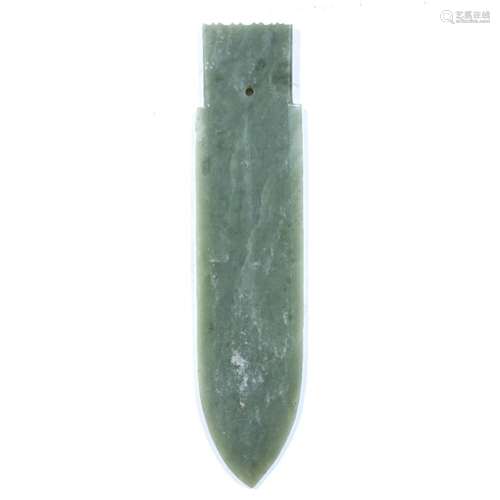 Ge nephrite blade Chinese, late Shang period with carved end and pierced hole 29cm long