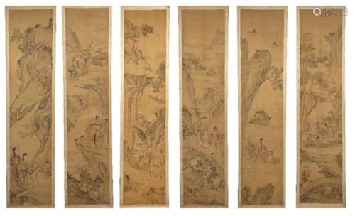 After Lu Zhi (1496-1576) also called Bao Shanzi Chinese Set of six scrolls, each depicting