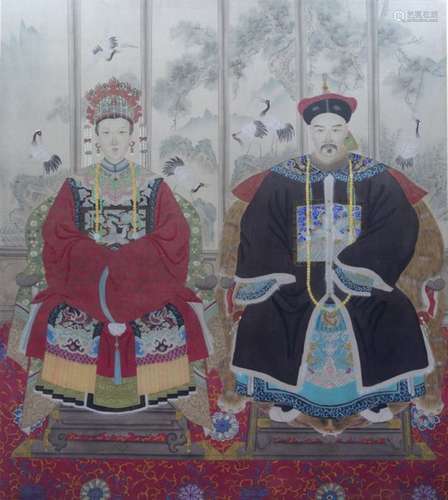 Ancestral portrait Chinese, 20th Century watercolour on silk, unsigned 98cm x 86cm