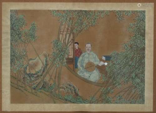 Chinese School late 19th Century watercolour study on paper, a scholar and attendant children