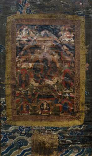Thangka Bhutanese, late 19th/early 20th Century with central Shakyamuni Buddha and a surround of