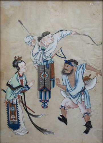 Two watercolours Chinese depicting ceremonial scenes of martial arts, watercolour on paper, unsigned