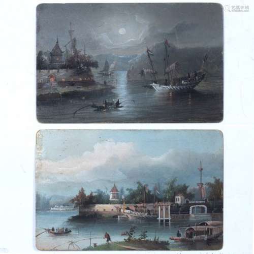 Two studies on card Chinese, 19th/early 20th Century the first depicting river boats with